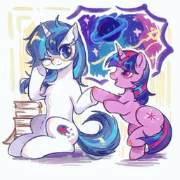 book chest_tuft crossgender duo eyewear female feral glasses hooves horn planet tuft tkotu1 friendship_is_magic hasbro my_little_pony mythology shining_armor_(mlp) twilight_sparkle_(mlp) equid equine mammal mythological_creature mythological_equine unicorn 1:1 hi_res