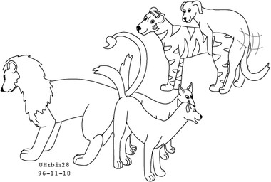 anal double_knotting eyes_closed feral feral_on_feral from_behind_position fur group humping knotting male male/male mane mounting nude_male raised_tail sex simple_background size_difference smile standing tail tail_tuft thrust_lines thrusting tuft white_background urbanhermit canid canine canis domestic_dog felid lion mammal pantherine tiger black_and_white monochrome