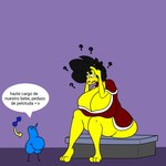 anthro belly big_breasts big_butt black_hair blue_body breasts butt confusion duo female hair huge_breasts male pregnant pregnant_male sitting yellow_body kuge piku_(kuge) avian bird caviid guinea_pig mammal rodent 1:1 hi_res