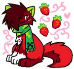 :3 ambiguous_gender blush blush_lines countershading feral food fruit glistening glistening_eyes heart_symbol pattern_background plant scarf simple_background sitting solo sparklefur strawberry tail dethtwink creeper domestic_cat felid feline felis mammal