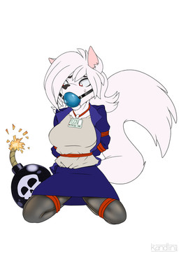 anthro arms_tied ball_gag bdsm big_breasts blue_ball_gag blue_bottomwear blue_clothing blue_jacket blue_skirt blue_topwear bomb bondage bottomwear bound breasts clothed clothed_anthro clothed_female clothing damsel_in_distress explosives female fluffy fluffy_tail fur gag gagged hair id_card jacket kneeling leggings legs_tied legwear red_eyes restraints rope rope_bondage shirt skirt solo tail topwear white_body white_clothing white_fur white_hair white_shirt white_topwear kandlin jasmine_sumisu canid canine fox mammal 2023 hi_res story story_in_description