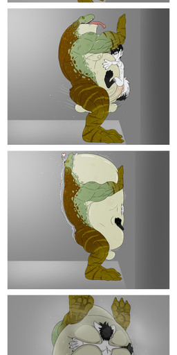 against_surface age_difference anal anthro belly belly_expansion belly_squish bodily_fluids cum dominant duo excessive_cum excessive_genital_fluids expansion genital_fluids genitals inflated_belly larger_dom male male/male musclegut muscular on_glass orgasm_face overweight pinned pinned_to_wall scrawny size_difference smaller_male squish sweat unusual_anatomy unusual_genitalia metalfoxt dugan_(metalfoxt) victor_wartstrum amphibian canid canine fox frog mammal absurd_res comic hi_res long_image tall_image