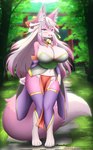 4_toes anthro barefoot big_breasts blush breasts claws clothed clothing digitigrade feet female female_anthro fur hair kemono long_hair smile solo toes faroula canid canine canis fox mammal digital_media_(artwork) hi_res