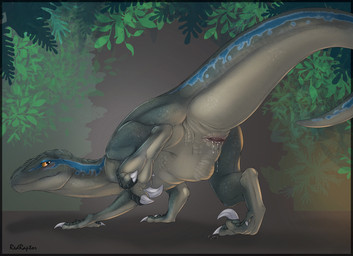 3_toes all_fours animal_genitalia ass_up blue_body blue_scales blush bodily_fluids butt claws cloaca cloaca_juice digitigrade feet female female_feral feral forest genital_fluids genitals horizontal_cloaca jungle leaf looking_at_viewer looking_back outside plant presenting presenting_cloaca presenting_hindquarters raised_leg raised_tail scales seductive sickle_claw smile solo tail talons toe_claws toes tree yellow_eyes yellow_sclera redraptor16 jurassic_park jurassic_world universal_studios blue_(jurassic_world) dinosaur dromaeosaurid prehistoric_species reptile saurischian scalie theropod velociraptor 2016 hi_res