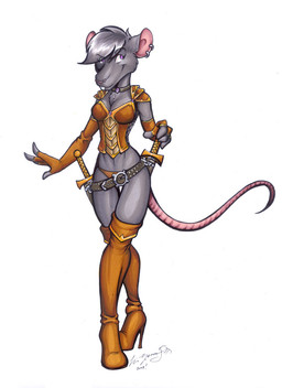 alternative_fashion anthro armor boots breasts cleavage clothed clothing dagger fantasy female footwear high_heeled_boots high_heels leather legwear melee_weapon midriff shoes simple_background solo steampunk tail thigh_boots thigh_highs weapon white_background lizardbeth lucretia_(patpahootie) mammal murid murine rat rodent