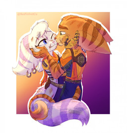 anthro caressing dirt duo ear_piercing ear_ring entwined_tails female fur happy holding_face hug kissing licking male male/female piercing ring_piercing romantic romantic_couple scratches striped_body striped_fur stripes tail tail_coil tongue tongue_out redvelvetcu ratchet_and_clank sony_corporation sony_interactive_entertainment ratchet_(ratchet_and_clank) rivet_(ratchet_and_clank) lombax mammal 2022 digital_drawing_(artwork) digital_media_(artwork) hi_res