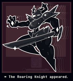 ambiguous_gender anthro antlers armor big_butt butt clothing female holding_object holding_weapon horn looking_at_viewer melee_weapon simple_background solo sword text thick_thighs topwear weapon wide_hips nagifur deltarune undertale_(series) roaring_knight deer humanoid mammal shadow_creature digital_media_(artwork) english_text pixel_(artwork)