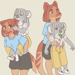 anthro bite clothed clothing duo ear_bite eating eucalyptus female footwear kemono leaf shoes ekaki510 koala macropod mammal marsupial tree-kangaroo vombatiform 1:1