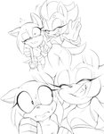 anthro awkward blush bodily_fluids duo eyes_closed female gesture laugh nervous one_eye_closed sharp_teeth side_hug smile sparkles sweat teeth waving wide_hips hildahyena sega sonic_the_hedgehog_(series) fan_character hilda_the_hyena hyena mammal hi_res monochrome