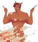 2_horns big_pecs brown_body brown_hair brown_skin cake convenient_censorship cutlery dessert food fork hair holding_fork holding_knife holding_object horn kitchen_utensils knife male muscular muscular_humanoid muscular_male navel nipples not_furry nude pecs short_hair smile solo sprinkles tools drawfee karina_farek drawfee_(copyright) luce_(karina_farek) demon demon_humanoid horned_humanoid humanoid