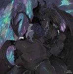 anthro belly big_belly bodily_fluids duo female female_prey male male/female male_pred oral_vore saliva struggling struggling_prey swallowing tail teeth vore wings vorewizard mythology canid canine dragon fox mammal mythological_creature mythological_scalie scalie hi_res