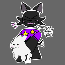 >w< bestiality black_body black_fur blush bodily_fluids clothing cum cum_drip cum_inside dripping duo feral fur genital_fluids male male/male purple_clothing purple_shirt purple_topwear shirt tail tail_motion tailwag topwear uwu white_body fan_character gubby_(roblox) 1:1 absurd_res hi_res
