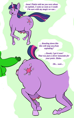 animal_genitalia animal_vulva anus bestiality clitoral_winking clitoris command command_to_wait cutie_mark dialogue duo equine_anus equine_genitalia equine_vulva female feral genitals green_penis hair hooves horn human_on_feral humanoid_genitalia interspecies male male/female name_drop name_in_dialogue penis puffy_anus purple_body purple_hair purple_tail questioning_tone solo_focus speech_bubble tail talking_to_another talking_to_partner teats text vulva pencilfriend friendship_is_magic hasbro my_little_pony mythology anon twilight_sparkle_(mlp) equid equine human mammal mythological_creature mythological_equine unicorn absurd_res english_text hi_res
