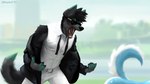 5_fingers angry anthro ass_up black_hair black_nose butt clothing duo ears_up fingers fur green_fingers grey_body grey_fur hair male occular open_mouth paws raised_tail screaming standing tail teeth tongue geewolf gangnam_style canid canine canis mammal wolf 16:9 meme widescreen