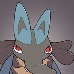 ambiguous_gender anthro blue_arms blue_body blue_ears blue_fur fur grey_background grey_body grey_face grey_fur grey_inner_ear long_snout looking_at_viewer red_eyes simple_background snout solo spikes standing tan_body tan_fur boke_(artist) nintendo pokemon generation_4_pokemon lucario pokemon_(species) 1:1 2022 digital_media_(artwork) signature