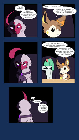 5_panel_comic ambiguous_gender anthro biped black_nose black_text brown_eyes cheek_spots dialogue ellipsis forehead_gem fur gem green_hair group hair hands_behind_head horn mouth_closed open_mouth pupils purple_eyes question_mark sharp_teeth sitting speech_bubble talking_to_another teeth text trio white_body white_fur white_pupils white_sclera trainer-mana nintendo pokemon pokemon_mystery_dungeon spike_chunsoft addy_villeneuve luna_(tot) absol emolga generation_3_pokemon generation_5_pokemon humanoid mammal pokemon_(species) ralts shiny_pokemon 2026 9:16 alpha_channel comic english_text hi_res female_(lore) male_(lore)