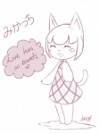 anthro blush eyes_closed female heart_symbol solo text lacgl requestfaeg animal_crossing nintendo felicity_(animal_crossing) domestic_cat felid feline felis mammal 3:4 english_text monochrome