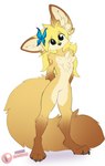 4_toes accessory anthro blonde_hair butterfly_clip chest_tuft claws digitigrade feet female flat_chested fluffy hair hair_accessory hairclip paws smile solo toes tuft magenta7 kaiyonato canid canine fennec_fox fox mammal true_fox digital_media_(artwork) hi_res