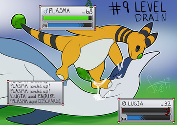 ambiguous_gender bodily_fluids bukkake cum dominant dominant_male genital_fluids larger_sub level_drain male male/ambiguous mean_look simple_background size_difference standing_on_another submissive text user_interface white_body yellow_body frostidragon nintendo pokemon plasma_(plasma_dragoon) ampharos generation_2_pokemon legendary_pokemon lugia pokemon_(species) digital_media_(artwork) english_text hi_res