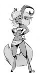 female fluffy fluffy_tail horn solo tail feardakez kez satyr black_and_white monochrome sketch