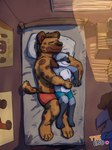 anthro boxer_briefs boxer_briefs_only boxers_(clothing) clothed clothing cuddling cuddling_up_together male male/male shirtless_anthro shirtless_male size_difference topless underwear underwear_only window_light malle_yeno linux hyena mammal procyonid raccoon absurd_res comic digital_drawing_(artwork) digital_media_(artwork) hi_res