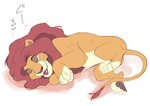 anthro blep male mane pawpads simple_background sleeping smile solo tail tongue tongue_out white_background sasamaru disney the_lion_king simba_(the_lion_king) felid lion mammal pantherine hi_res