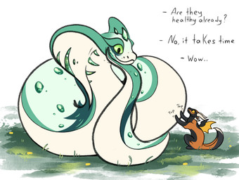 ambiguous_gender ambiguous_pred ambiguous_prey asking_another black_body black_scales coiling dialogue dipstick_tail duo ellipsis endosoma feral feral_pred grass green_body green_eyes green_scales hand_on_belly healing_vore horn inside_stomach kneading looking_down looking_down_at_another markings oral_vore orange_body orange_scales plant safe_vore scales simple_background size_difference smile spread_wings tail tail_markings talking_to_another text unseen_prey vore white_background white_body white_scales willing_pred willing_prey wings yellow_body yellow_eyes yellow_scales griseo mythology dragon mythological_creature mythological_scalie reptile scalie snake english_text hi_res female_(lore)