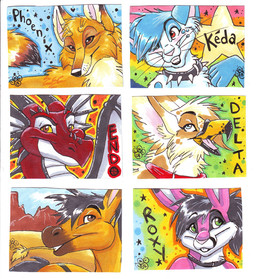 ambiguous_form ambiguous_gender anthro beak black_collar black_eyebrows black_hair black_horn black_mane black_spikes black_text blue_body blue_fur blue_hair blush brown_body brown_eyes brown_feathers brown_fur buckteeth cheek_spikes collar eyebrow_spikes eyebrows eyelashes facial_spikes feathers feral fur green_eyes grin hair hair_over_eye horn kerchief looking_at_viewer mane membrane_(anatomy) membranous_wings neckerchief neckwear nose_spike open_beak open_mouth orange_body orange_fur pink_blush pink_body pink_fur pink_nose pink_tongue ponytail red_body red_eyes red_kerchief red_neckerchief red_scales scales short_hair smile smile_lines snout solo spiked_collar spikes spikes_(anatomy) tail teeth text tongue wheat_in_mouth whisker_spots whiskers white_body white_feathers white_fur white_scales white_spikes wings yellow_beak yellow_sclera blondefoxy european_mythology mythology avian bobtail_cat canid canine domestic_cat dragon equid equine felid feline felis fox gryphon horse japanese_bobtail lagomorph leporid mammal mythological_avian mythological_creature mythological_scalie rabbit red_fox scalie true_fox western_dragon 2008 character_badge_(artwork) character_name marker_(artwork) multiple_images pen_(artwork) shaded traditional_media_(artwork)