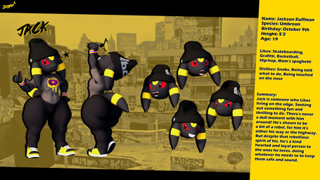anthro anthrofied beanie big_butt black_beanie black_body black_bottomwear black_clothing black_coded black_eyes black_fur black_hat black_headwear black_pants bottomwear bracelet butt clothed clothing ears_down facial_markings femboy fingers footwear forehead_markings front_view fully_clothed fur gesture grey_clothing grey_shirt grey_topwear hand_gesture hat head_markings headgear headwear jewelry male markings multicolored_body multicolored_ears multicolored_fur pants pivoted_ears pokemorph print_clothing print_shirt print_t-shirt print_topwear rear_view red_sclera shirt shoes simple_background sneakers solo standing stated_age stated_height stated_species t-shirt tail teeth text thick_thighs thumbs_up topwear two_tone_body two_tone_ears two_tone_fur two_tone_tail wide_hips yellow_background yellow_clothing yellow_footwear yellow_markings yellow_shoes yellow_sneakers imdajasperbaby nintendo pokemon jack_(imdajasperbaby) eeveelution generation_2_pokemon pokemon_(species) umbreon 3d_(artwork) absurd_res artist_name character_name digital_media_(artwork) english_text hi_res model_sheet multiple_images signature
