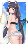 big_butt black_body black_fur black_hair blush bottomwear butt clothing eyewear female fur green_eyes hair hotpants long_hair looking_back shorts simple_background solo sunglasses swimwear nyakonro_(nekonro) cygames princess_connect! princess_connect!_re:dive karyl_(princess_connect!) animal_humanoid cat_humanoid felid felid_humanoid feline feline_humanoid humanoid mammal mammal_humanoid hi_res