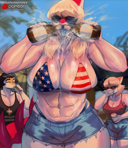 5_fingers abs abstract_background alcohol american_flag american_flag_bikini anthro beer beverage beverage_can big_breasts bikini black_hair blonde_hair blue_sky bone_frill bottomwear breasts cleavage clothed clothing curvy_figure day denim denim_bottomwear denim_clothing denim_shorts drinking_alcohol drinking_beer drunk eyelashes eyewear female fingers flag_bikini flag_swimwear freckled_chest freckled_shoulders freckles frill_(anatomy) group hair huge_breasts long_eyelashes long_tail male multicolored_body multicolored_scales muscular muscular_anthro muscular_female navel open_mouth open_smile orange_body orange_scales outside patreon_logo pube_peek pubes red_body red_clothing red_scales red_shirt red_tank_top red_topwear scales shirt short_hair shorts skimpy sky smile spiked_tail spikes spikes_(anatomy) substance_intoxication sunglasses swimwear tail tank_top teal_eyes text thick_thighs thong_straps tongue tongue_out topwear trio two-piece_swimsuit two_tone_body two_tone_scales united_states_of_america voluptuous voluptuous_anthro voluptuous_female white_body white_scales wide_hipped_anthro wide_hipped_female wide_hips deadassspider cavemanon_studios goodbye_volcano_high i_wani_hug_that_gator ko_op_(game_developer) patreon snoot_game mia_moretti naomi_(gvh) tony_(snoot_game) dinosaur hadrosaurid ornithischian ornithopod parasaurolophus prehistoric_species reptile scalie 2025 absurd_res artist_name digital_drawing_(artwork) digital_media_(artwork) hi_res watermark daughter_(lore) father_(lore) father_and_child_(lore) father_and_daughter_(lore) parent_(lore) parent_and_child_(lore) parent_and_daughter_(lore) sibling_(lore) sister_(lore) sisters_(lore)