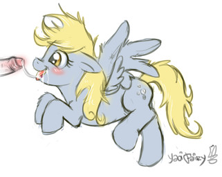 blonde_mane blush bodily_fluids cum cum_in_mouth cum_inside cum_on_face cum_string disembodied_penis duo ears_back erection female feral fur genital_fluids genitals glans glistening glistening_eyes grey_body grey_fur grey_wings humanoid_genitalia humanoid_penis male mane open_mouth open_smile penis pink_glans pivoted_ears red_tongue side_view simple_background smile solo_focus tail tongue tongue_out white_background white_penis wings yellow_eyes yellow_tail yaoifairy friendship_is_magic hasbro my_little_pony mythology derpy_hooves_(mlp) equid equine mammal mythological_creature mythological_equine pegasus signature