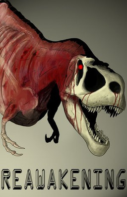 ambiguous_gender blood bodily_fluids bone claws exposed_bone feral glowing glowing_eyes gore horror_(theme) open_mouth reanimated ribs sharp_teeth simple_background skeletal skull skull_head solo teeth text zombiesaurian dinosaur prehistoric_species reptile saurischian scalie theropod tyrannosaurid tyrannosauroid tyrannosaurus tyrannosaurus_rex undead zombie cover english_text low_res