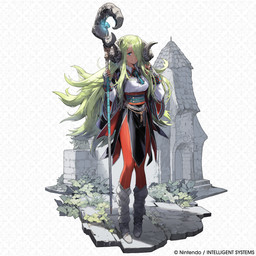 blue_eyes boots bovid_horn brown_body brown_skin building caprine_horn clothed clothing dress female footwear glowing_rock green_hair hair holding_object holding_staff horn leggings legwear long_hair pattern_background ram_horn shoes simple_background smile solo staff standing terrain text unknown_artist fire_emblem fire_emblem_shadows nintendo micaela_(fire_emblem) animal_humanoid bovid bovid_humanoid caprine caprine_humanoid horned_humanoid humanoid mammal mammal_humanoid sheep_humanoid 1:1 absurd_res english_text hi_res official_art