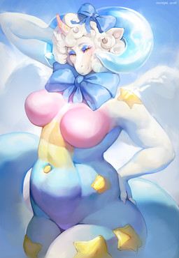 anthro biped breasts claws female fingers front_view fur hair horn looking_at_viewer navel nude nude_anthro nude_female smile solo standing tail mcrepsi unknown_species 2026 digital_drawing_(artwork) digital_media_(artwork) hi_res