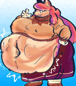 abdominal_bulge ambiguous_gender ambiguous_prey anthro big_breasts bottomwear breasts clothing female gloves hair handwear huge_breasts hyper hyper_breasts long_hair mature_female multicolored_body navel obese obese_female orange_eyes overweight overweight_female pointy_ears red_body rumbling_stomach skirt smile struggling struggling_prey sweater topwear turtleneck vore sacred_zoroark sega sonic_the_hedgehog_(series) the_murder_of_sonic_the_hedgehog conductor's_wife_(sonic) canid canine canis mammal wolf 2025