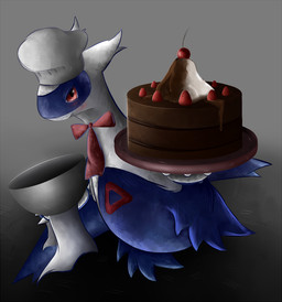 3_fingers belly belly_markings blue_body blue_wings bow_tie bowl cake candy chef chef_hat cherry chocolate chocolate_cake claws clothed clothing container dessert feral finger_claws fingers food fruit hat headgear headwear holding_object looking_at_viewer male markings multicolored_body plant plate red_body red_bow_tie red_eyes red_markings simple_background smile smiling_at_viewer solo strawberry white_body white_clothing white_hat white_headwear wings meraence mythology nintendo pokemon dragon generation_3_pokemon latios legendary_pokemon mythological_creature mythological_scalie pokemon_(species) scalie 2013 digital_media_(artwork)