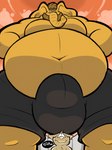 anthro belly big_bulge bulge clothed clothing detailed_bulge duo facial_hair macro male micro solo_focus topless trunk c-trigger appledectomy elephant elephantid mammal proboscidean 3:4 hi_res