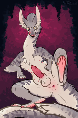animal_genitalia anus balls countershade_arms countershade_balls countershade_crotch countershade_face countershade_genitalia countershade_hands countershade_neck countershade_tail countershade_torso countershading detailed_background erection feral fur genitals grey_body grey_fur licking licking_lips looking_at_viewer lying male male_feral multi_nipple nipples on_side penis pink_penis presenting sheath slightly_chubby slightly_chubby_feral slightly_chubby_male solo spread_legs spreading tail tongue tongue_out white_body white_fur yellow_eyes meldritchhorror mammal 2019 2:3 absurd_res hi_res