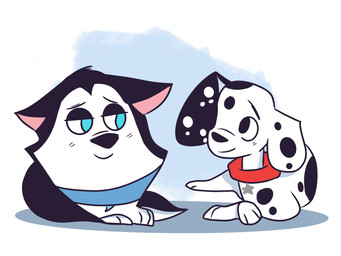 black_eyes black_nose blue_collar blue_eyes collar collar_tag countershade_face countershading duo feral fur heterochromatic_ears male pink_inner_ear red_collar spots star_collar_tag toony white_body white_fur white_spots spotty8ee 101_dalmatian_street 101_dalmatians disney dylan_(101_dalmatians) hansel_(101_dalmatians) canid canine canis dalmatian domestic_dog husky mammal nordic_sled_dog spitz 4:3