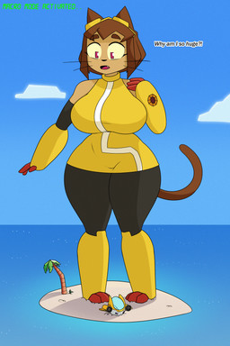 anthro big_breasts breasts female macro solo text thick_thighs wide_hips r-rova gameoverse glitch_productions kit_bodega domestic_cat felid feline felis mammal absurd_res hi_res