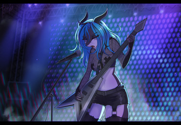 anthro black_bars concert electric_guitar female guitar horn musical_instrument plucked_string_instrument rock solo string_instrument taleriko aquatic fish hybrid shark absurd_res hi_res letterbox