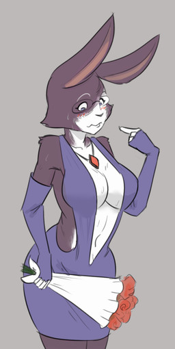 anthro arm_warmers armwear belly big_breasts black_nose blue_accessories blue_arm_warmers blue_armwear blue_clothing blue_dress blue_eyes blush bodily_fluids bouquet breasts cheek_tuft cleavage clothed clothing cocktail_dress collarbone creases dress exposed_armpit exposed_back exposed_belly exposed_shoulder eyebrows eyewear facial_tuft female flower flower_bouquet fluffy_shoulders flustered front_view gesture glasses grey_background hand_gesture head_tilt holding_object jewelry long_ears looking_aside looking_away low_cut_dress navel necklace plant pointing pointing_at_self purple_accessories purple_arm_warmers purple_armwear purple_clothing purple_dress purple_eyes raised_arm raised_eyebrows red_flower red_jewel simple_background slim slim_female small_waist solo standing sweat three-quarter_view tuft wavy_mouth wearing_glasses white_belly anonymous_artist rimba_racer ms._torres_(rimba_racer) domestic_rabbit dutch_rabbit lagomorph leporid mammal oryctolagus rabbit