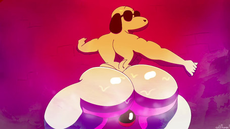 anthro balls big_butt bodily_fluids brick_wall butt clothing curvy_figure eyewear genitals male musk musk_cloud musky_butt outside public public_nudity shaking_butt solo sunglasses sweat sweatdrop sweaty_butt thick_thighs thong twerking underwear voluptuous voluptuous_male wall_(structure) white_body oddkangal peanuts_(comic) snoopy beagle canid canine canis domestic_dog hunting_dog mammal scent_hound 16:9 animated hi_res short_playtime webm widescreen