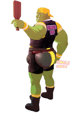 backwards_baseball_cap backwards_hat baseball_cap bdsm belt boots bottomless clean_diaper clothed clothing diaper diaper_fetish diapered_dominant diapered_male dominant footwear green_body green_skin grope hand_on_butt hat headgear headwear humanoid_pointy_ears legwear looking_at_viewer male muscular muscular_humanoid muscular_male paddle pointy_ears shirt shoes simple_background smile socks solo topwear tusks wearing_diaper wristband daire301 pleather_(tykables) tykables humanoid orc absurd_res hi_res