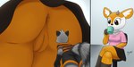 anthro anus black_bottomwear black_clothing black_skirt bottomwear butt clothed clothing container cup duo eyelashes female genitals looking_under_clothing looking_up_skirt micro no_underwear pussy skirt upskirt izzyrain aggretsuko sanrio tsunoda_(aggretsuko) antelope bovid gazelle mammal procyonid raccoon thomson's_gazelle true_antelope 2021 2:1 absurd_res digital_media_(artwork) hi_res