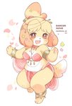 3_toes 5_fingers accessory anthro barefoot blush breasts clothed clothing collar dancer_outfit dancing feet female fingers fluffy fluffy_ears fluffy_hair hair hair_accessory jewelry kemono on_one_leg pawpads simple_background skimpy slightly_chubby smile smiling_at_viewer solo standing toes yokikana_yk animal_crossing nintendo isabelle_(animal_crossing) canid canine canis domestic_dog mammal shih_tzu toy_dog digital_media_(artwork) shaded