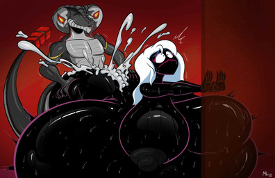 5_fingers abdominal_bulge anthro anthro_penetrating anthro_penetrating_humanoid areola belly big_areola big_belly big_breasts big_butt big_nipples black_areola black_body black_nipples black_skin bodily_fluids breasts butt cum cum_inflation cum_inside cum_on_butt duo female female_humanoid female_penetrated fingers forked_tongue genital_fluids grey_body grey_scales hair hand_on_butt huge_belly huge_breasts huge_butt humanoid_on_anthro humanoid_penetrated hyper hyper_belly hyper_breasts inflation male male/female male_anthro male_penetrating male_penetrating_female nipples penetration scales sex snake_hood sweat sweaty_body sweaty_breasts sweaty_butt tail thick_thighs tongue white_hair ameizinglewds duck_dodgers queen_tyr'ahnee alien humanoid martian reptile scalie snake 2025 hi_res