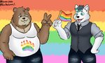 anthro clothing duo flag flag_(object) holding_flag holding_object lgbt_pride male male/male obese overweight pawprint_clothing pawprint_print pawprint_shirt pawprint_topwear pride_color_background pride_color_clothing pride_color_flag pride_colors print_clothing print_shirt print_tank_top print_topwear pupils rainbow_background rainbow_flag rainbow_pride_clothing rainbow_pride_colors rainbow_pride_flag rainbow_symbol shirt simple_background six-stripe_rainbow_pride_colors star star_pupils symbol-shaped_pupils tank_top topwear unusual_pupils eeveecholo kuma-arts bear mammal 5:3 digital_drawing_(artwork) digital_media_(artwork) hi_res