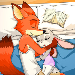 2017 anthro bed bedding blanket book canine clothed clothing cuddling dialogue_in_description dipstick_ears dipstick_tail disney duo eyes_closed female fox fur grey_fur hi_res judy_hopps lagomorph male mammal multicolored_tail nick_wilde open_mouth orange_fur peanut.k pillow pink_nose rabbit shirt sleeping small_tail smile tank_top zootopia

Rating: Safe
Score: 22
User: BooruHitomi
Date: September 20, 2017